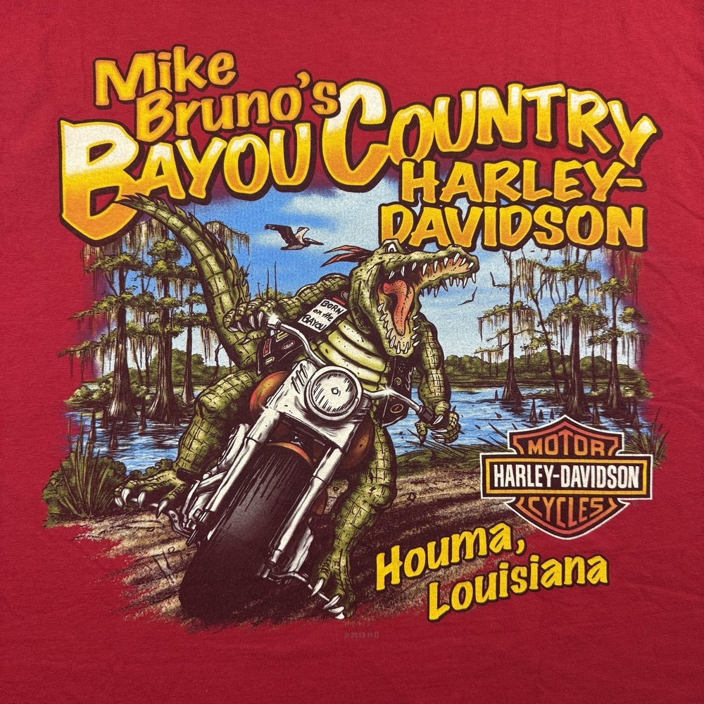 Harley-Davidson Shirt Mens XL Red‎ Mike Bruno Bayou Country Alligator Tee